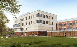 Ansicht des neuen Max-Planck-Instituts für Evolutionsbiologie aus Richtung des Schöhsees.