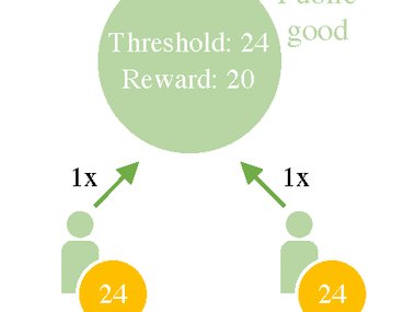 Zwei Spieler spielen eine Koordinationsaufgabe: Sie haben eine Anfangsausstattung und müssen gleichzeitig entscheiden, wie viel sie davon zu einem öffentlichen Gut beitragen. Jeder Beitrag wird mit einem Produktivitätsfaktor multipliziert. Wenn der kollektive Betrag gleich oder höher ist als ein vorher festgelegter Schwellenwert, erhalten alle Spieler eine Belohnung.
