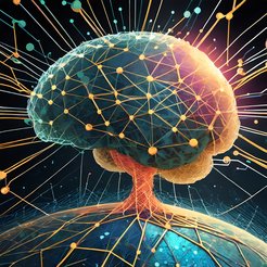 Künstliche neuronale Netze, die riesige Datenmengen verarbeiten. Bild erzeugt mit Adobe Firefly.